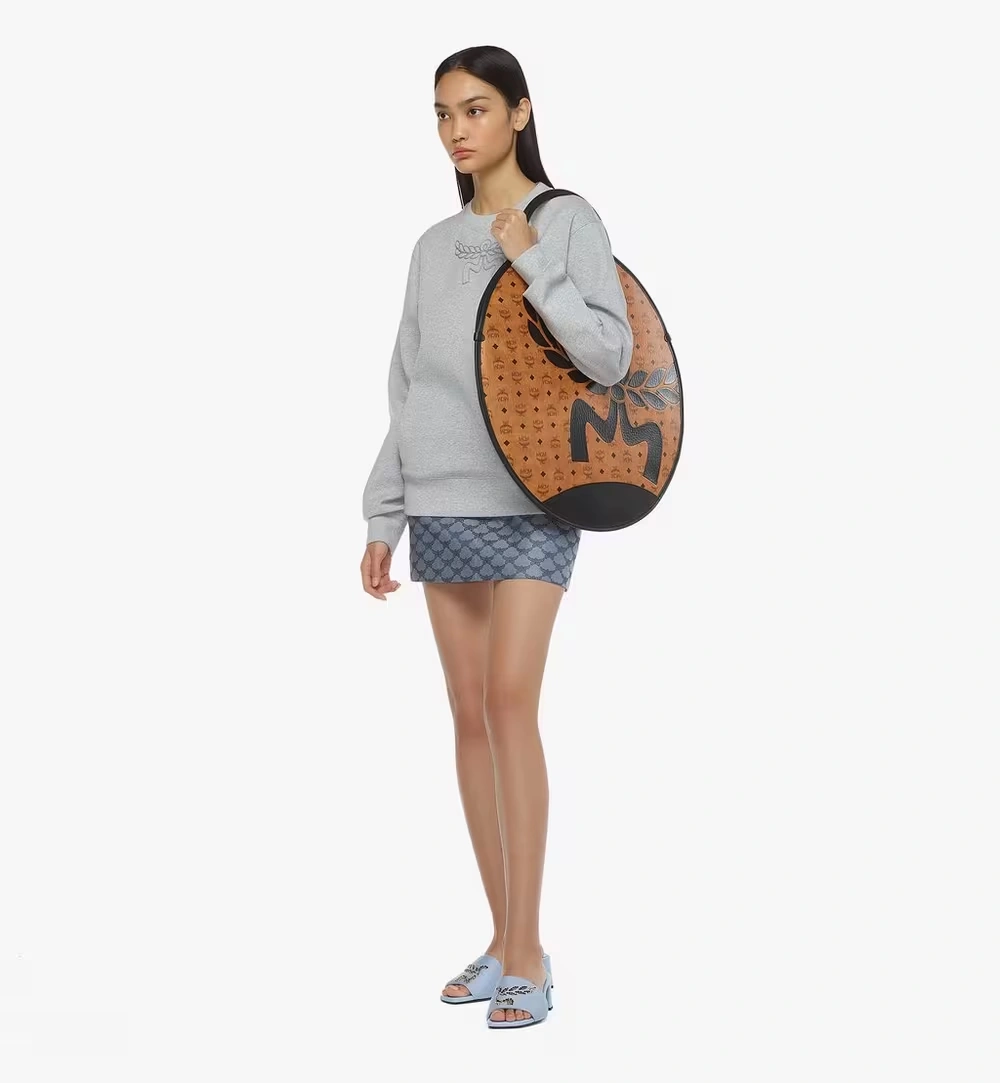 X-Large Round Aren Fold Tote in Mega Laurel Visetos Cognac