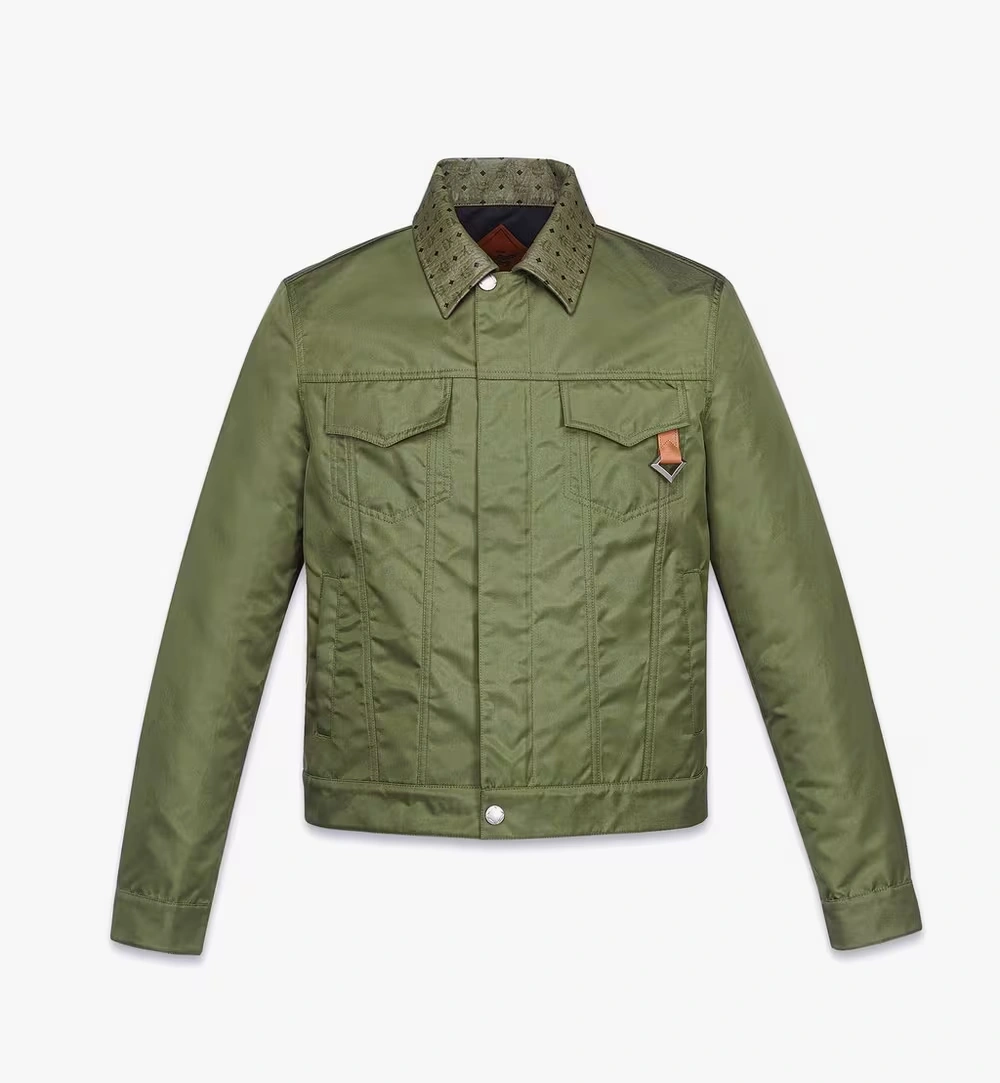 Large Jacket in ECONYL® and Monogram Print Leather Green