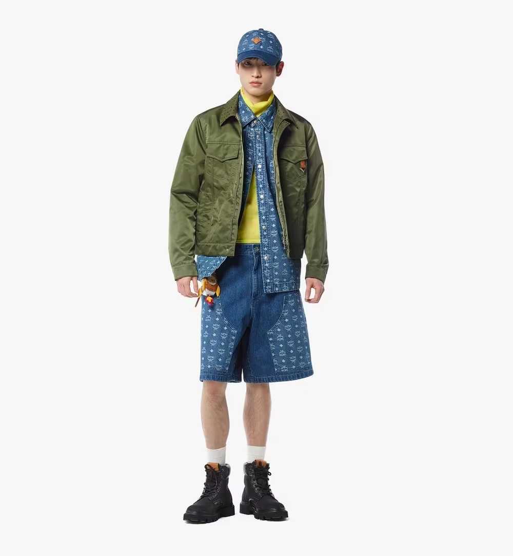 Large Jacket in ECONYL® and Monogram Print Leather Green