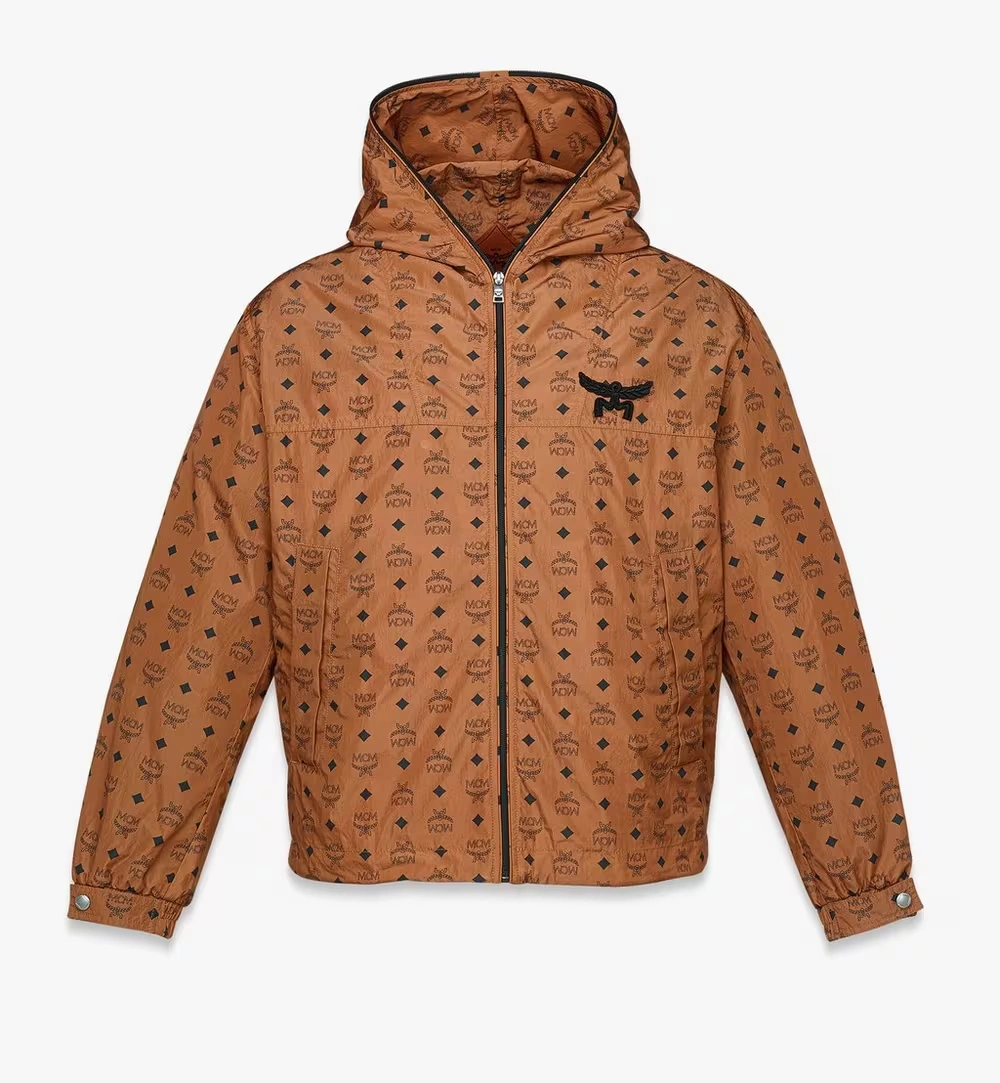 Small Monogram Print Windbreaker in ECONYL® Cognac