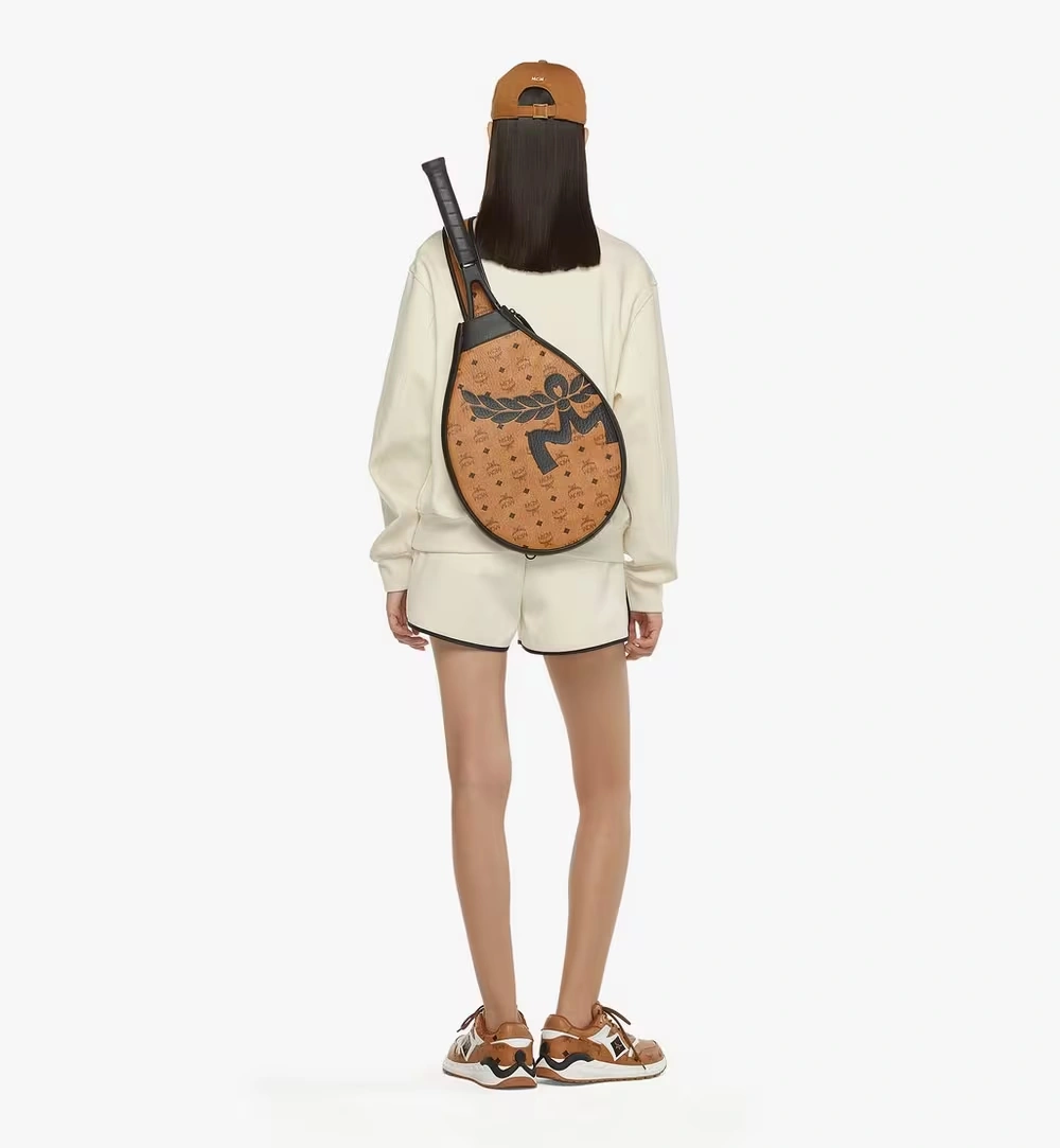 One Size Tennis Racket Cover in Mega Laurel Visetos Cognac
