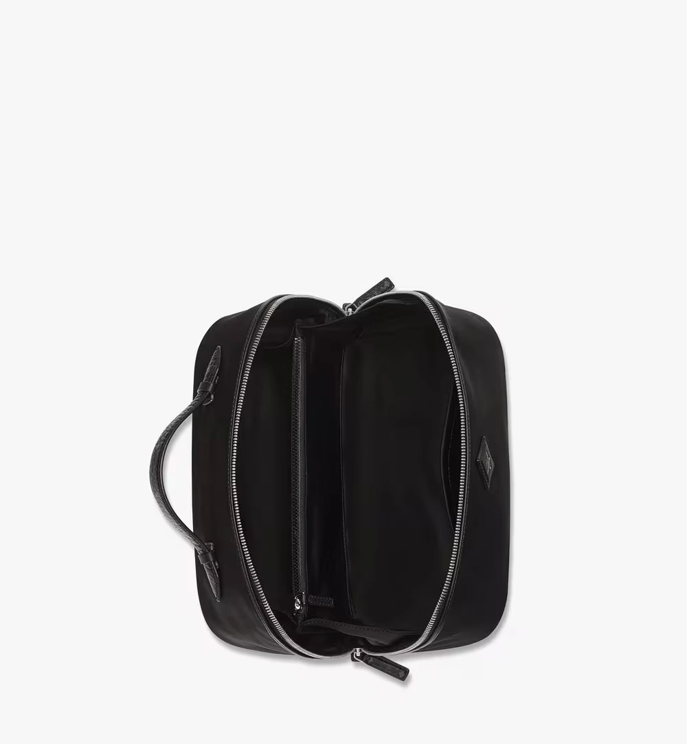 Medium Ottomar Toiletry Bag in ECONYL® and Leather Black