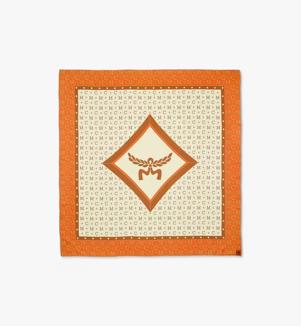 One Size Diamond Monogram Scarf in Organic Silk Orange