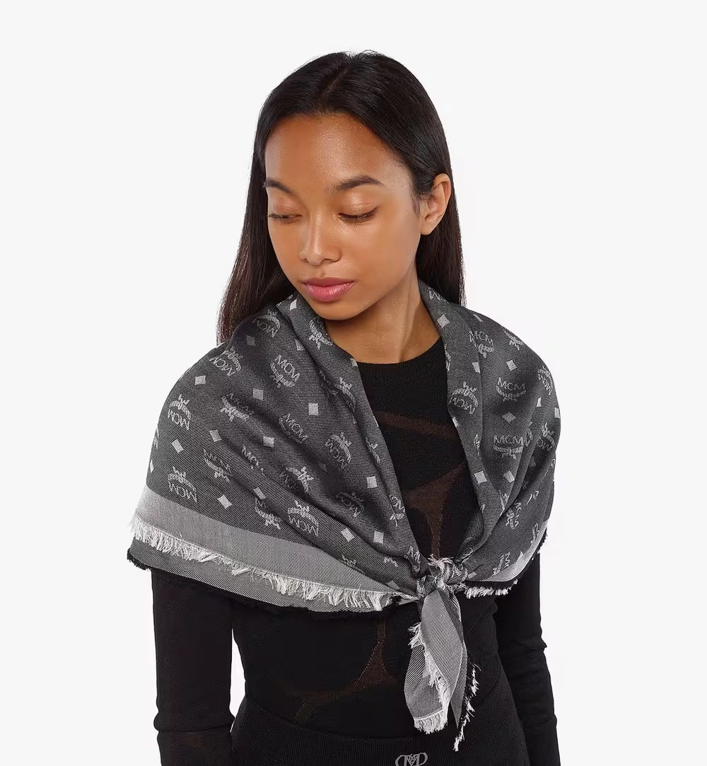 One Size Jacquard Monogram Scarf Silver