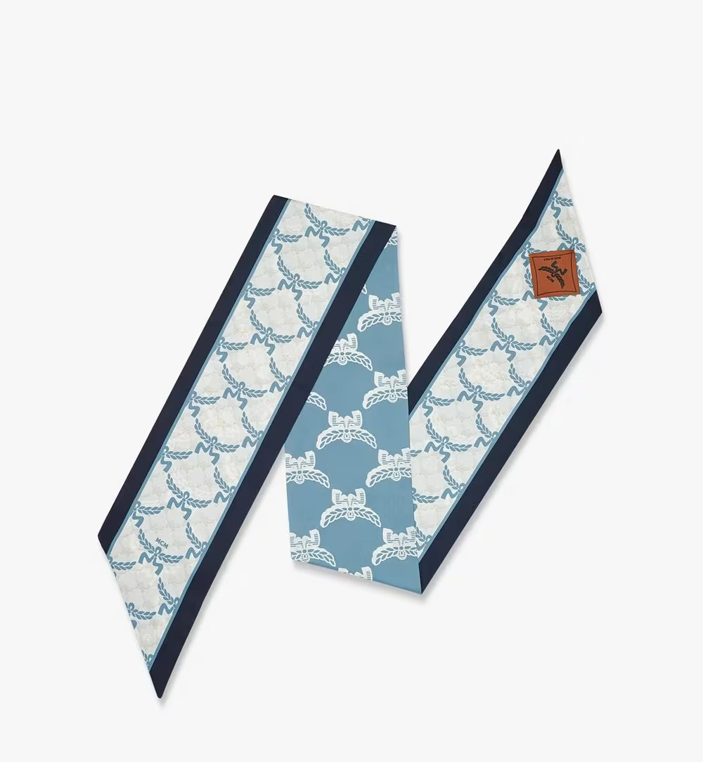 One Size Lauretos Jacquard Petite Scarf in Organic Silk Blue