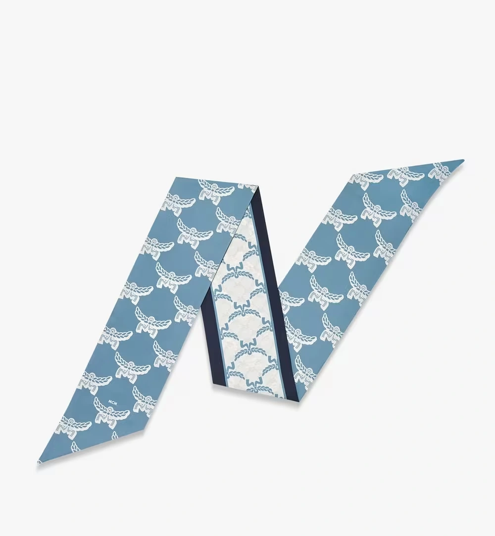 One Size Lauretos Jacquard Petite Scarf in Organic Silk Blue