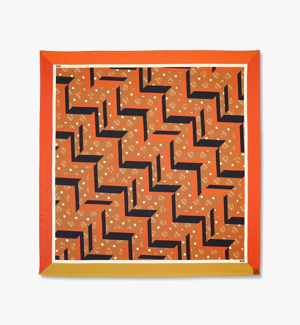 One Size Mega Herringbone Print Scarf in Organic Silk Orange