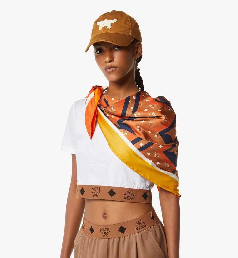 One Size Mega Herringbone Print Scarf in Organic Silk Orange