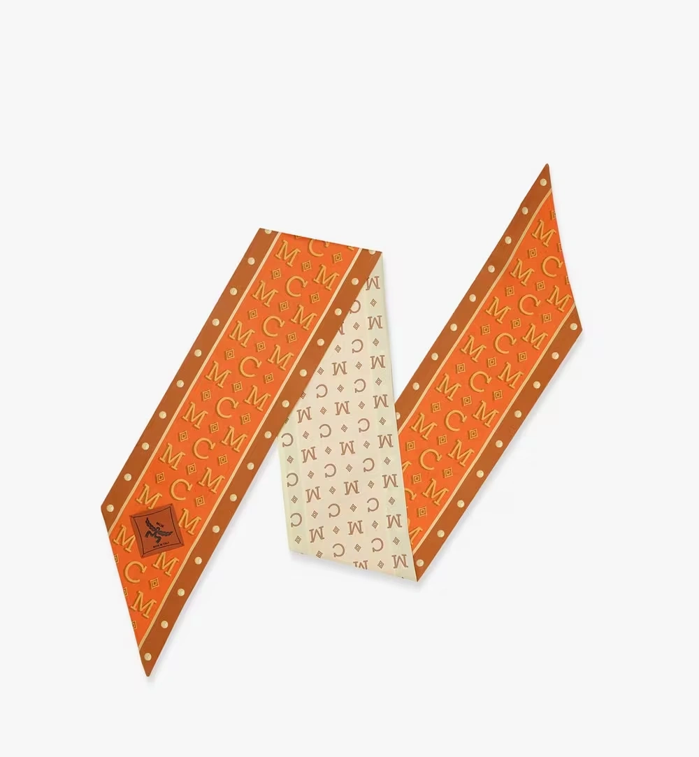 One Size Monogram Petite Scarf in Organic Silk Orange