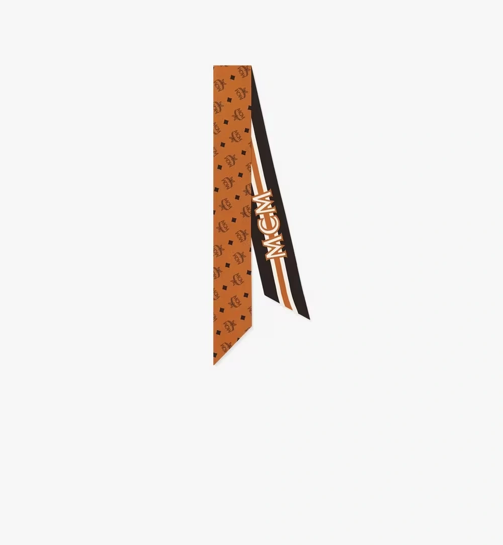 One Size Monogram Print Petite Silk Scarf Cognac