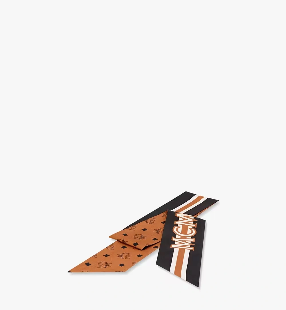 One Size Monogram Print Petite Silk Scarf Cognac