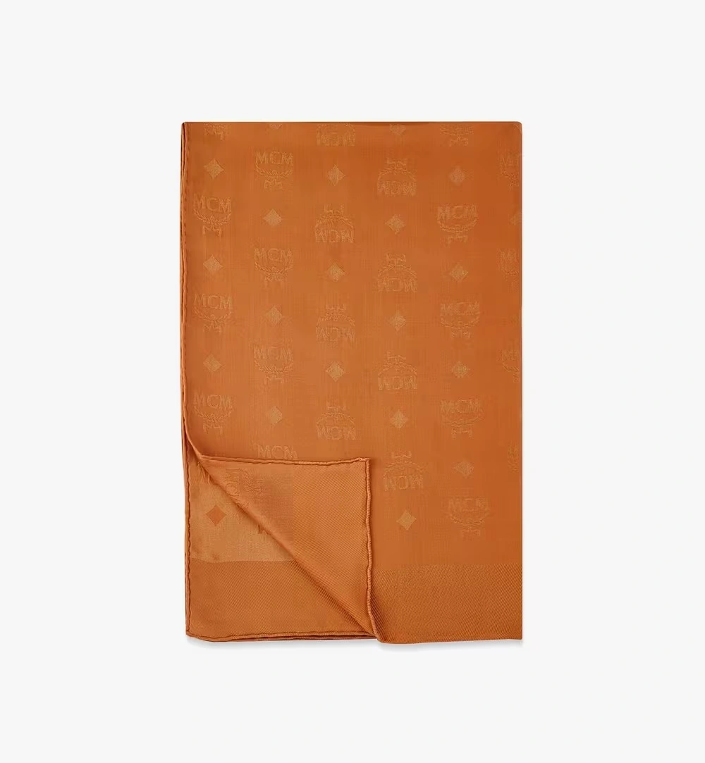 One Size Monogram Rectangular Silk Shawl Cognac