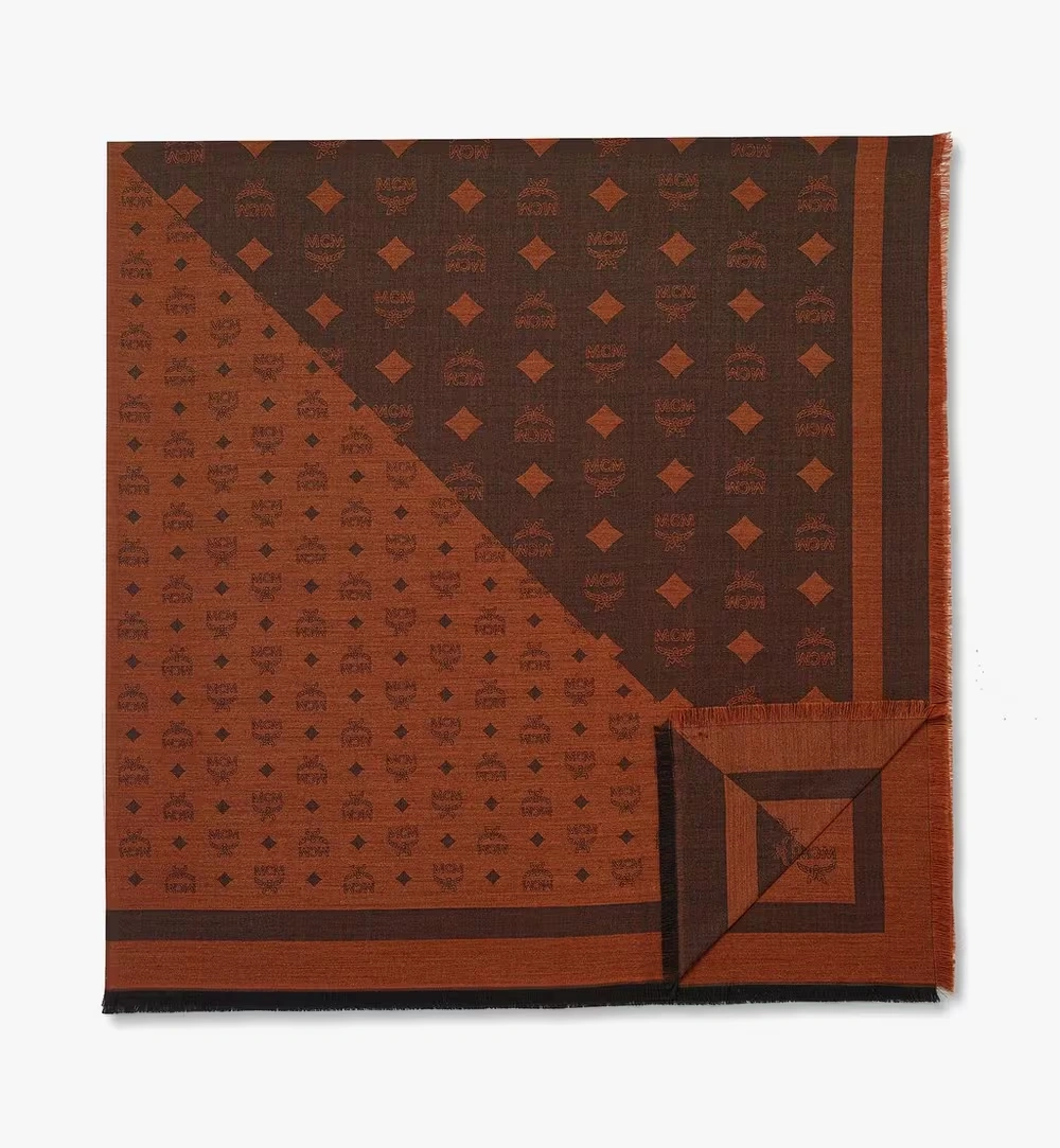 One Size Monogram Shawl in Wool-Silk Jacquard Black
