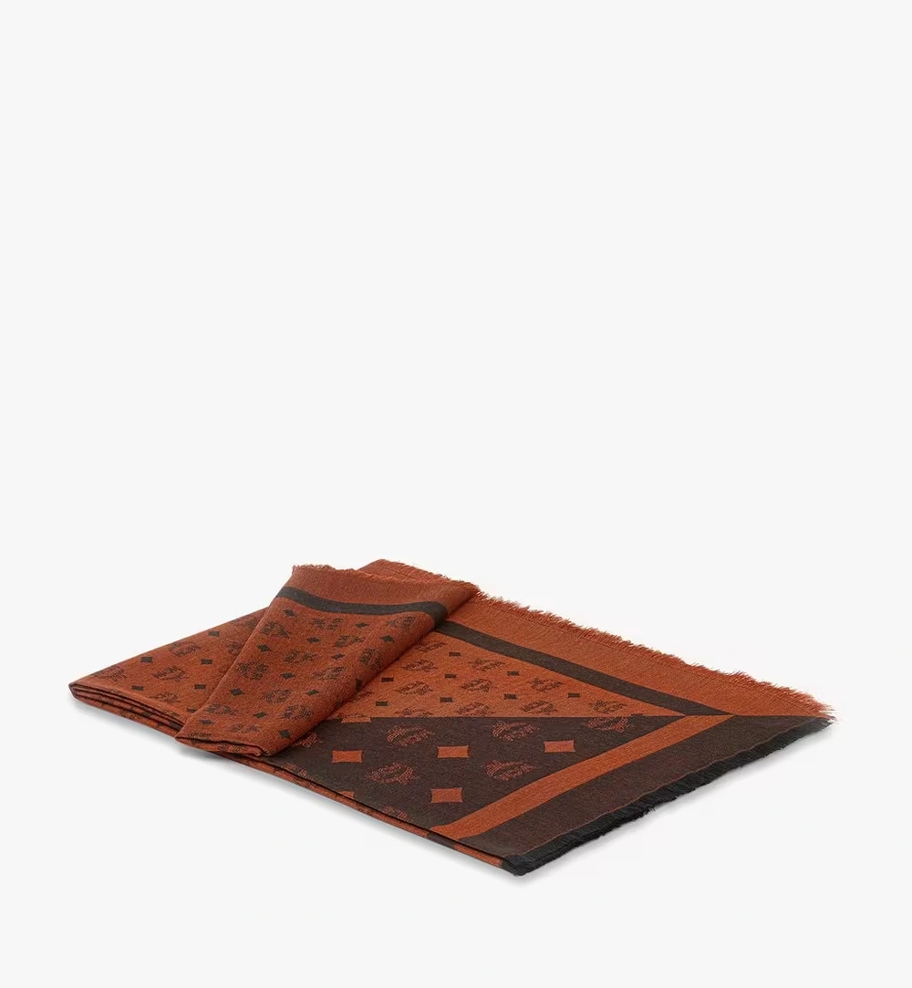 One Size Monogram Shawl in Wool-Silk Jacquard Black