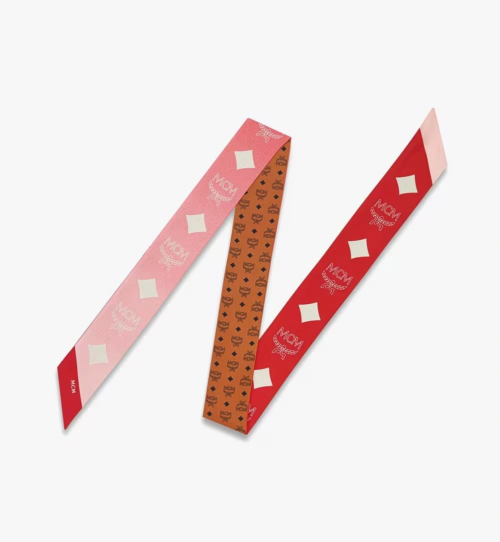One Size Reversible Monogram Print Petite Scarf in Organic Silk Red