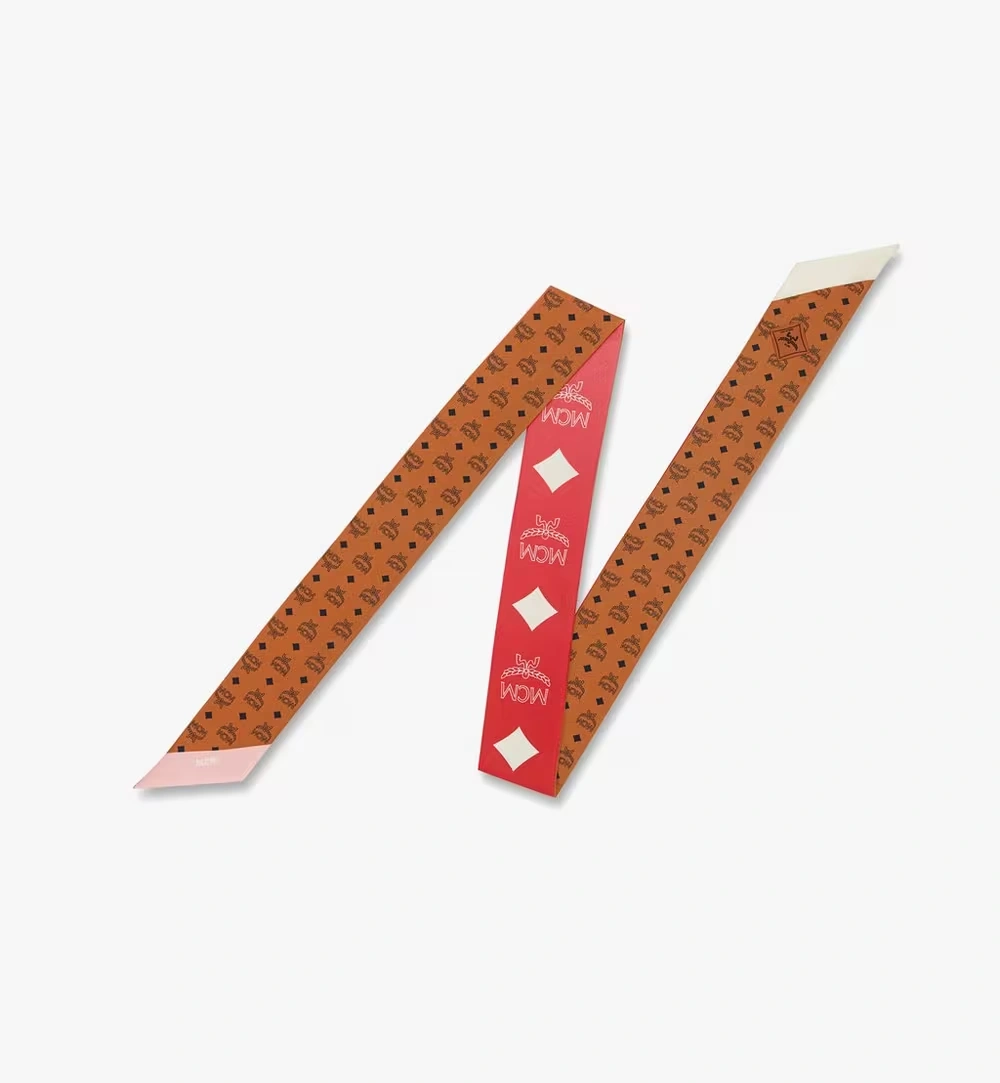 One Size Reversible Monogram Print Petite Scarf in Organic Silk Red 3 One Size Reversible Monogram Print Petite Scarf in Organic Silk Red