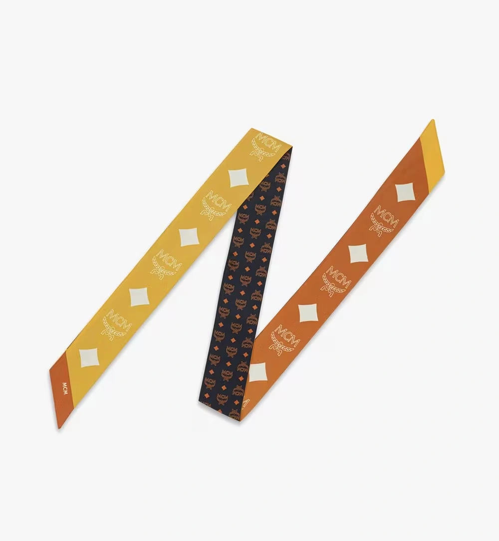 One Size Reversible Monogram Print Petite Scarf in Organic Silk Gold