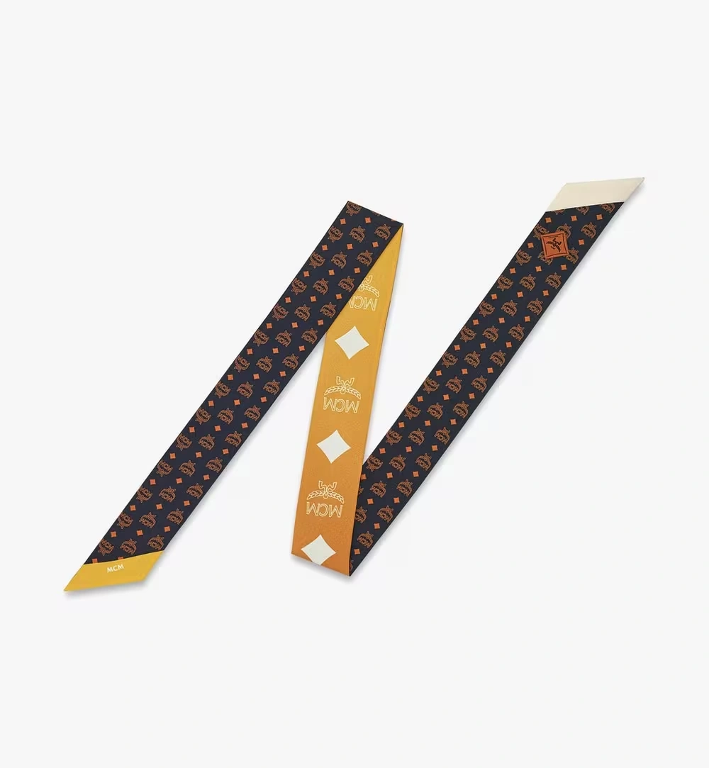 One Size Reversible Monogram Print Petite Scarf in Organic Silk Gold 3 One Size Reversible Monogram Print Petite Scarf in Organic Silk Gold