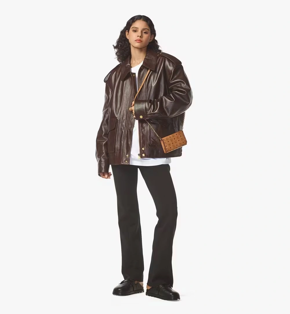 Large Aren Crossbody Wallet in Visetos Cognac