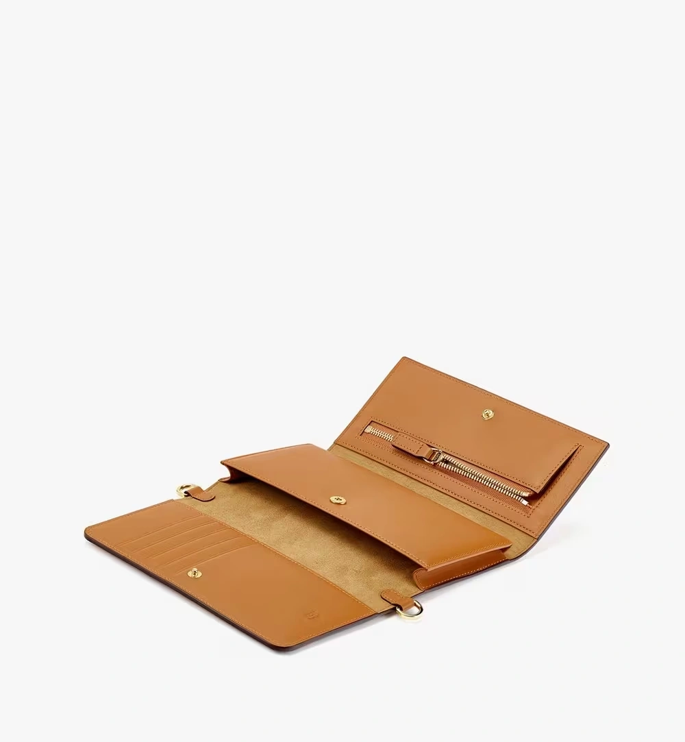 Large Aren Crossbody Wallet in Visetos Cognac