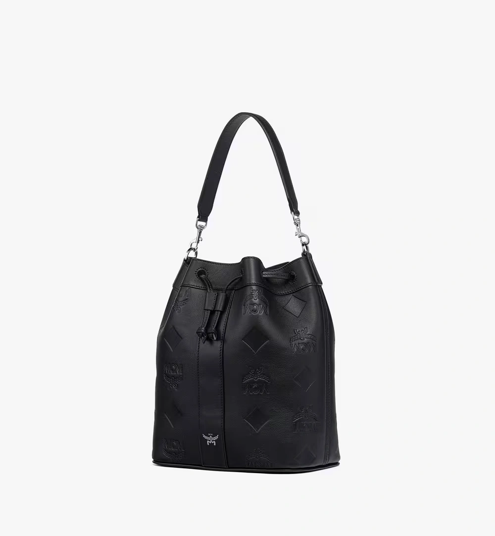 Medium Dessau Drawstring Bag in Maxi Monogram Leather Black