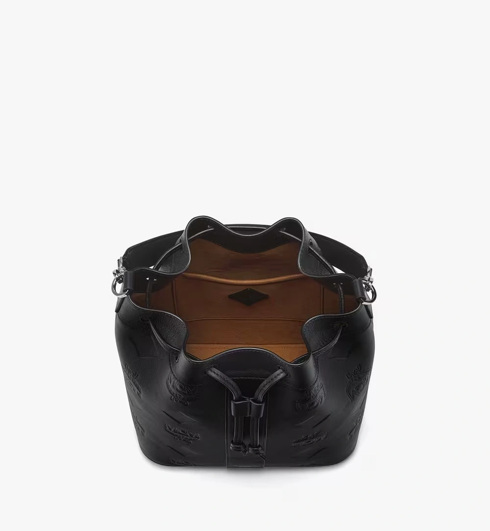 Medium Dessau Drawstring Bag in Maxi Monogram Leather Black