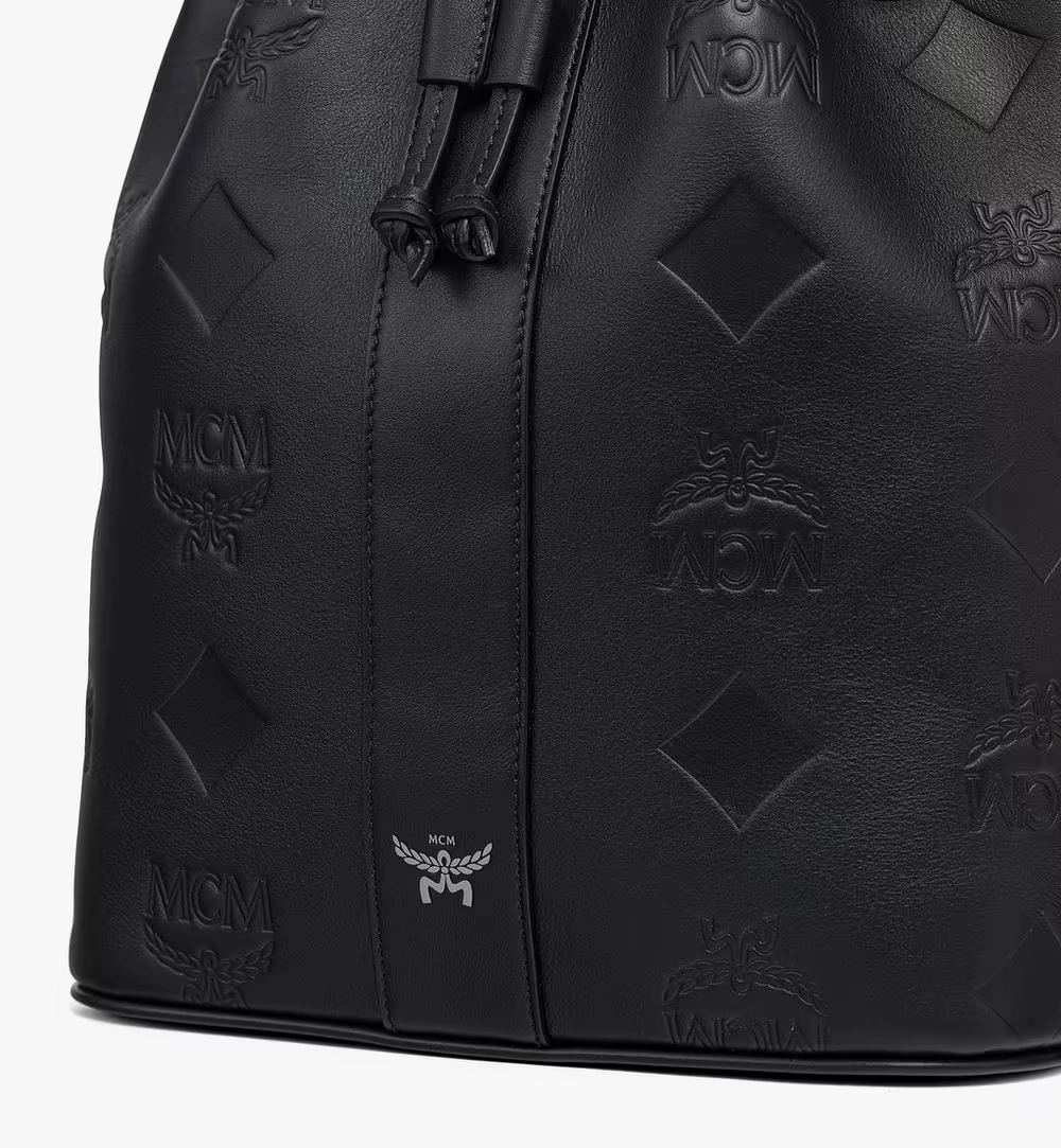 Medium Dessau Drawstring Bag in Maxi Monogram Leather Black