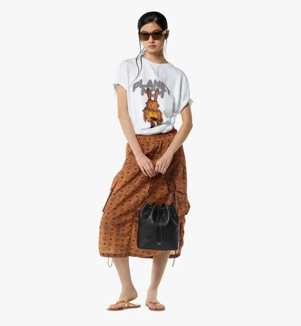 Medium Dessau Drawstring Bag in Maxi Monogram Leather Black