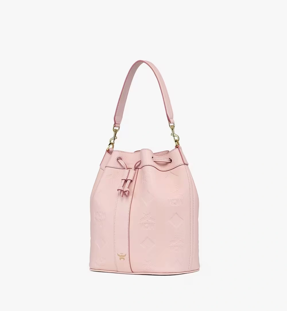 Medium Dessau Drawstring Bag in Maxi Monogram Leather Pink