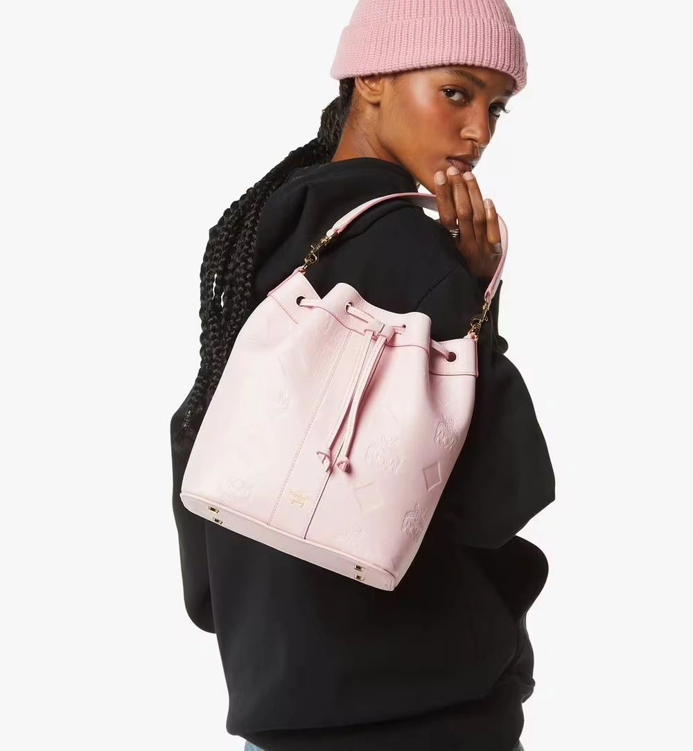 Medium Dessau Drawstring Bag in Maxi Monogram Leather Pink