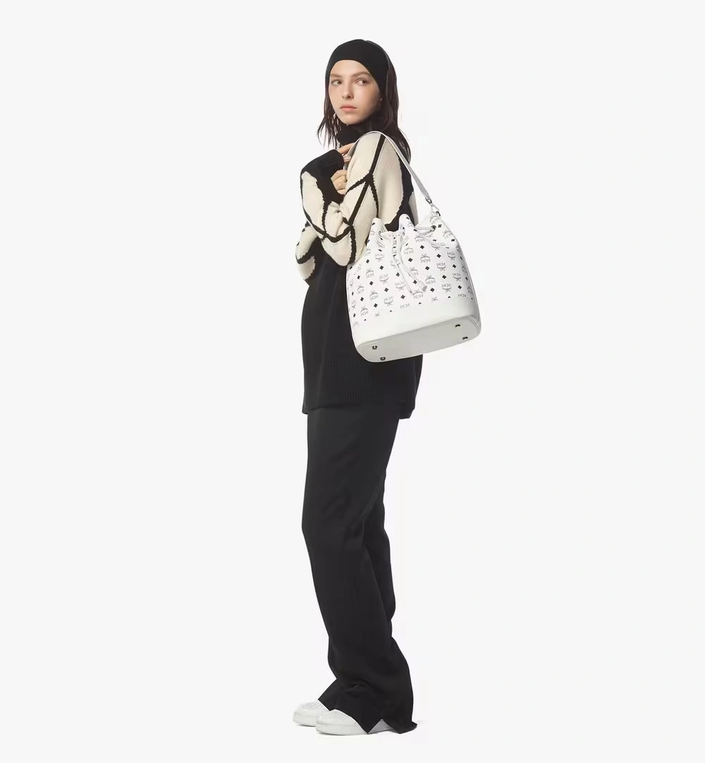 Large Dessau Drawstring Bag in Visetos White