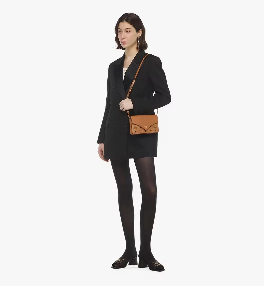 Mini Diamond Shoulder Bag in Visetos Leather Mix Cognac