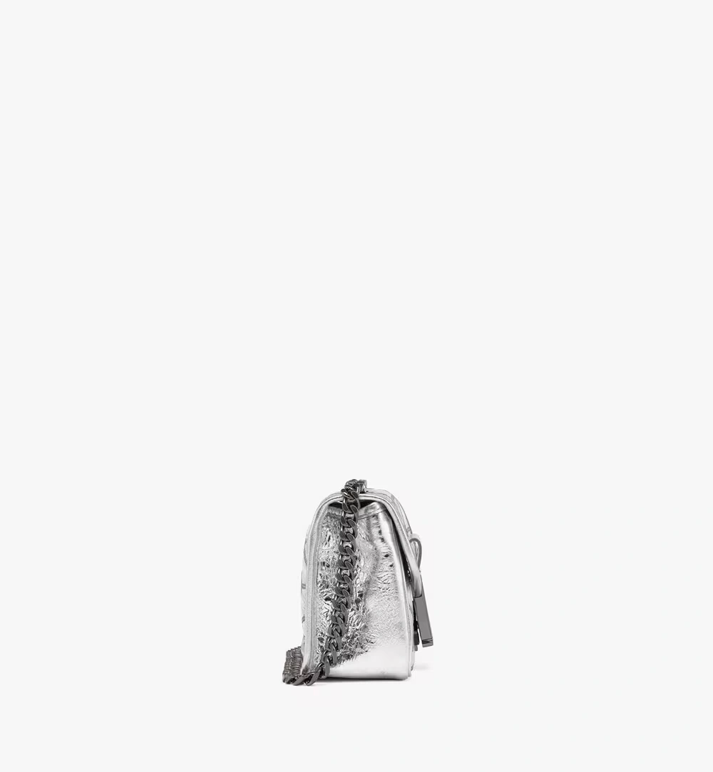Mini Travia Quilted Shoulder Bag in Crash Calf Leather Grey