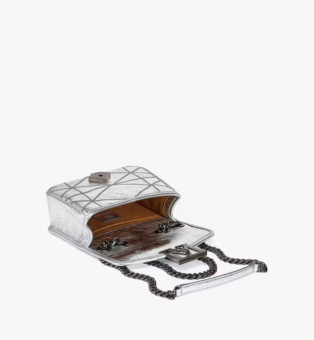 Mini Travia Quilted Shoulder Bag in Crash Calf Leather Grey 3 Mini Travia Quilted Shoulder Bag in Crash Calf Leather Grey