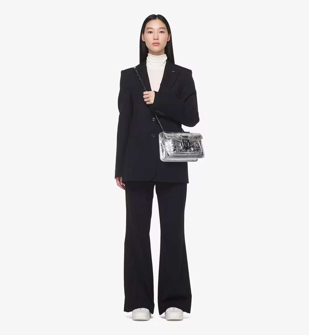 Small Travia Quilted Shoulder Bag in Crash Calf Leather Grey