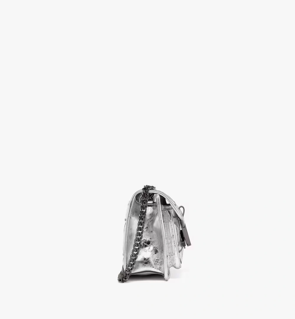 Small Travia Quilted Shoulder Bag in Crash Calf Leather Grey