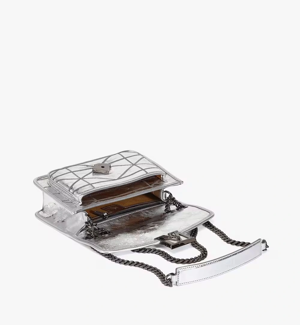 Small Travia Quilted Shoulder Bag in Crash Calf Leather Grey 3 Small Travia Quilted Shoulder Bag in Crash Calf Leather Grey