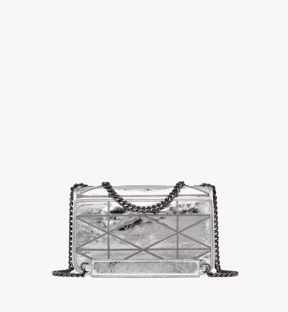 Small Travia Quilted Shoulder Bag in Crash Calf Leather Grey 4 Small Travia Quilted Shoulder Bag in Crash Calf Leather Grey
