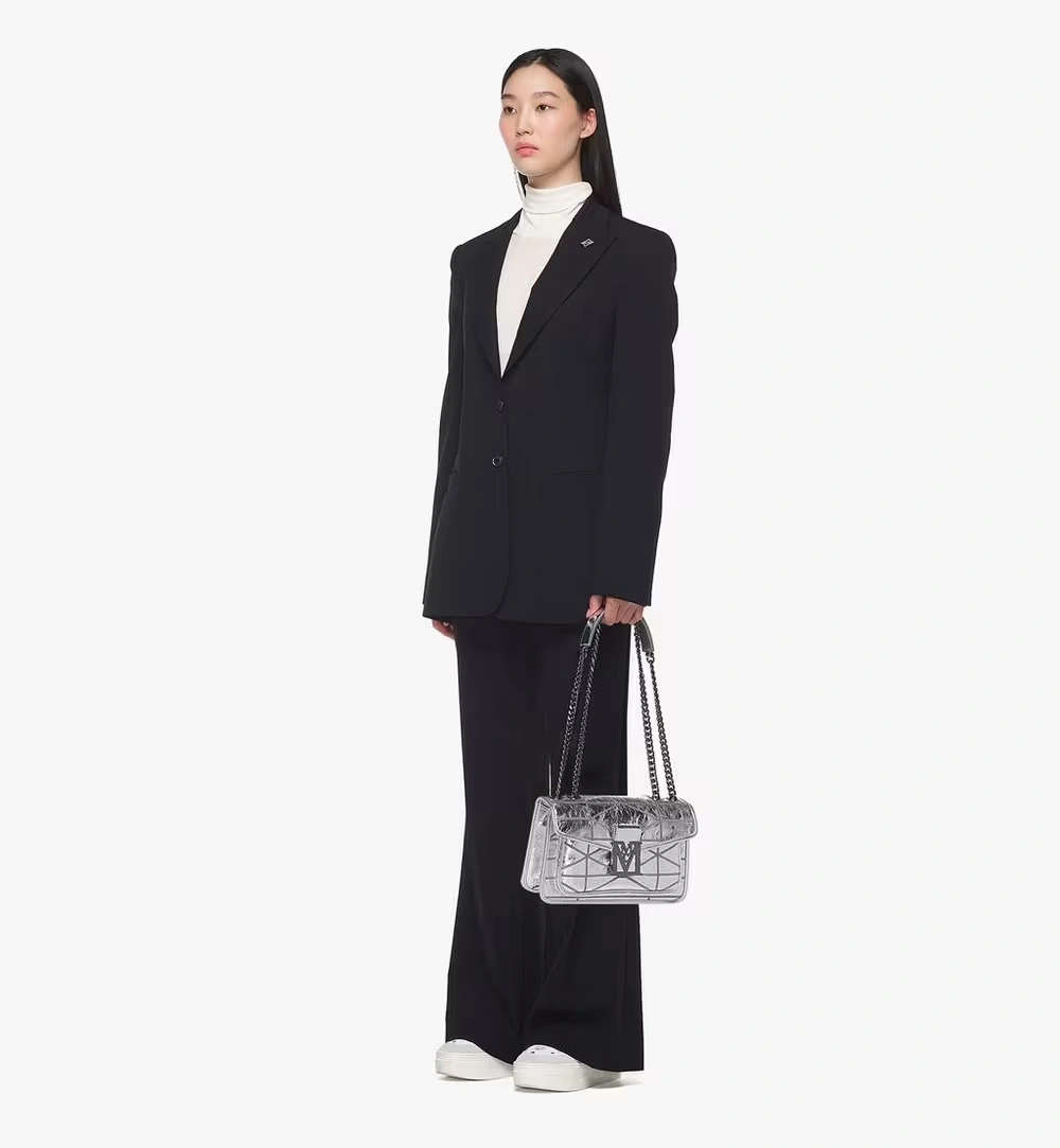 Small Travia Quilted Shoulder Bag in Crash Calf Leather Grey 5 Small Travia Quilted Shoulder Bag in Crash Calf Leather Grey