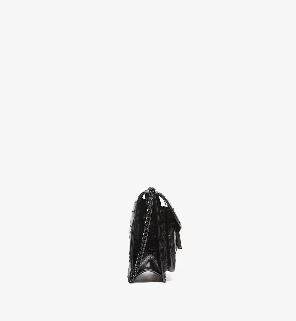 Large Travia Quilted Shoulder Bag in Crushed Leather Black