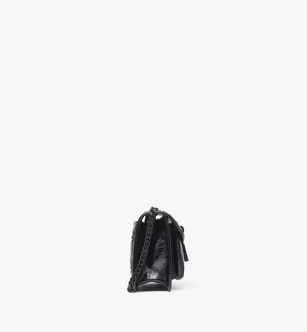 Small Travia Quilted Shoulder Bag in Crushed Leather Black