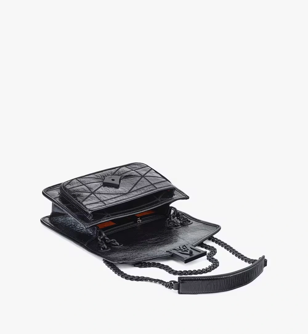 Small Travia Quilted Shoulder Bag in Crushed Leather Black 3 Small Travia Quilted Shoulder Bag in Crushed Leather Black