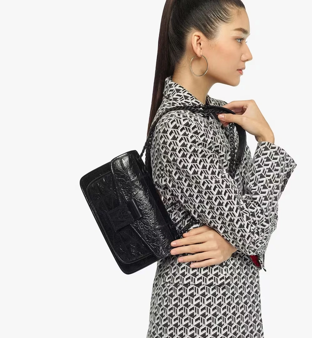 Small Travia Quilted Shoulder Bag in Crushed Leather Black 5 Small Travia Quilted Shoulder Bag in Crushed Leather Black