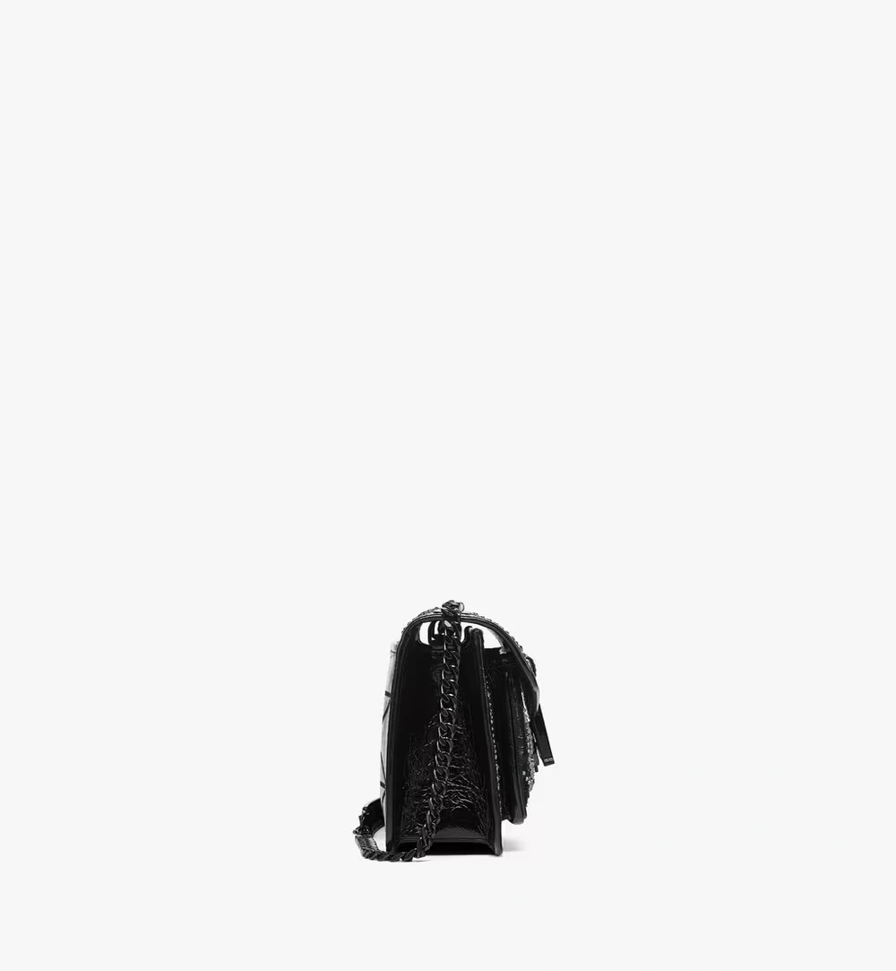 Small Travia Studded Shoulder Bag in Crushed Leather Black