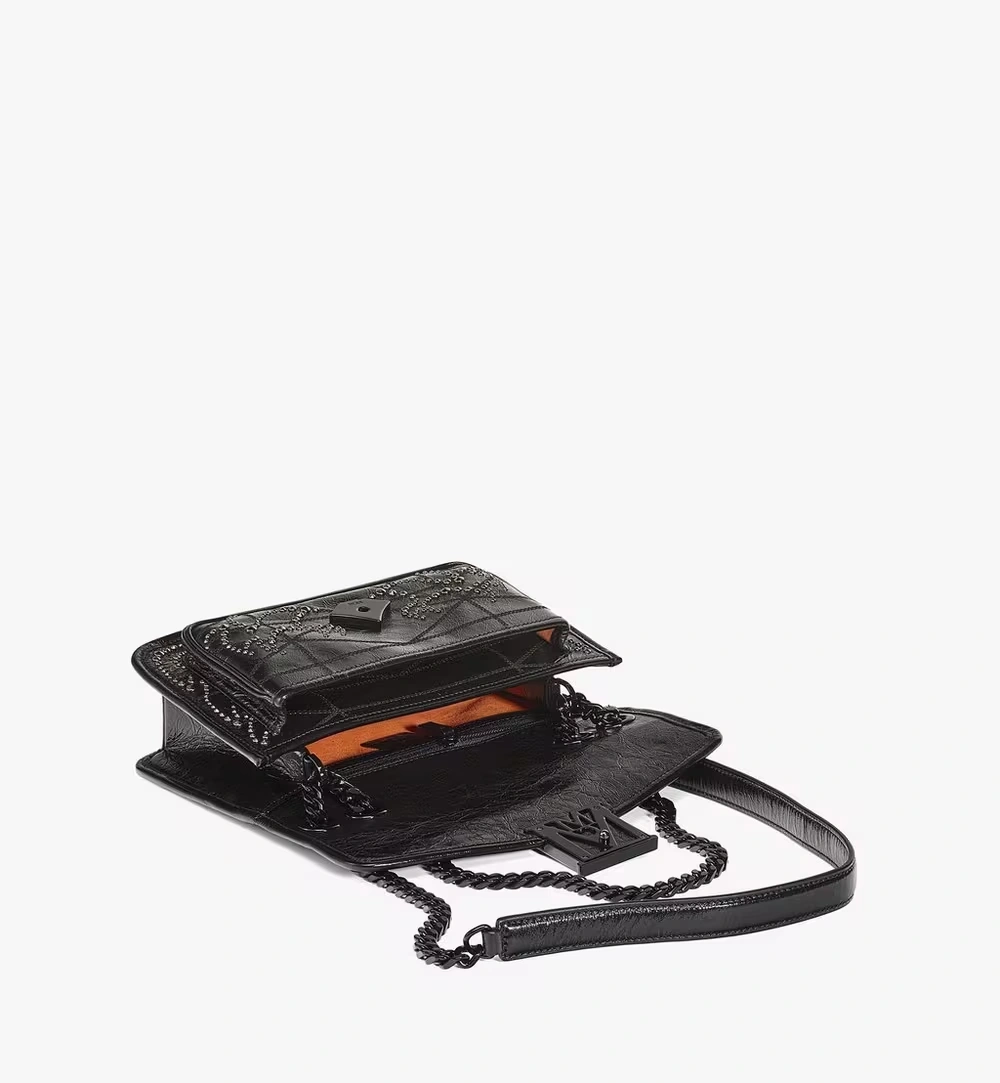 Small Travia Studded Shoulder Bag in Crushed Leather Black 3 Small Travia Studded Shoulder Bag in Crushed Leather Black