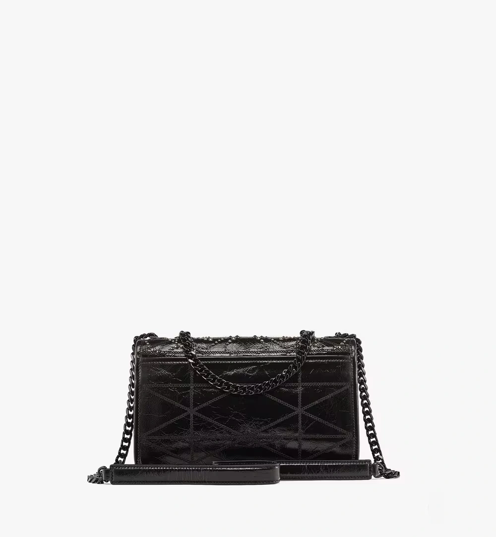 Small Travia Studded Shoulder Bag in Crushed Leather Black 4 Small Travia Studded Shoulder Bag in Crushed Leather Black