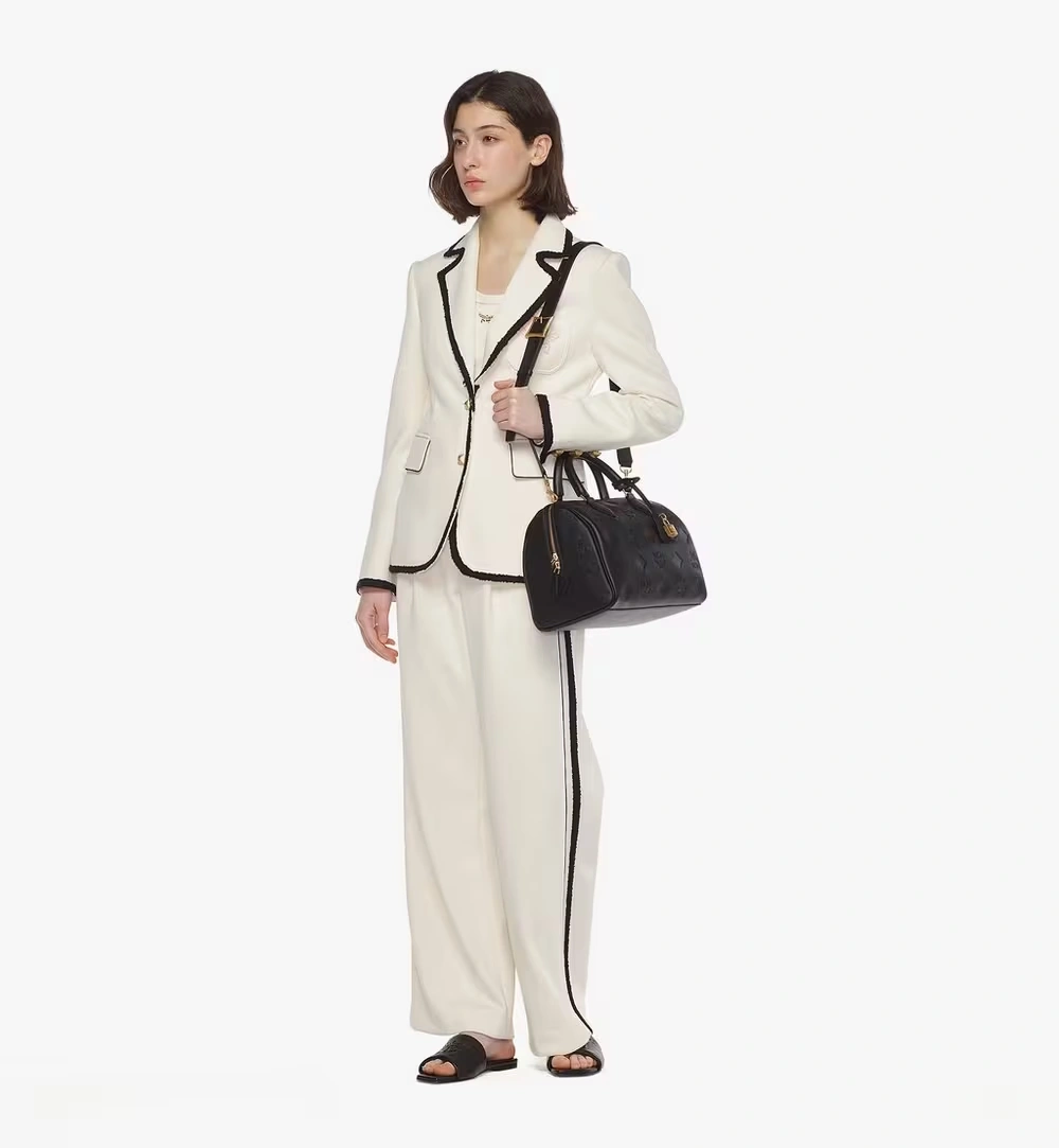 Medium Ella Boston Bag in Maxi Monogram Leather Black
