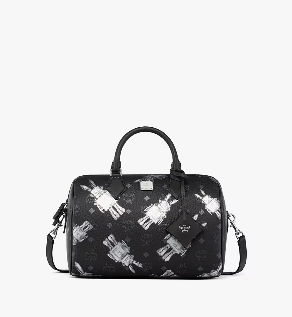 Medium Ella Boston Bag in Rabot Visetos Black