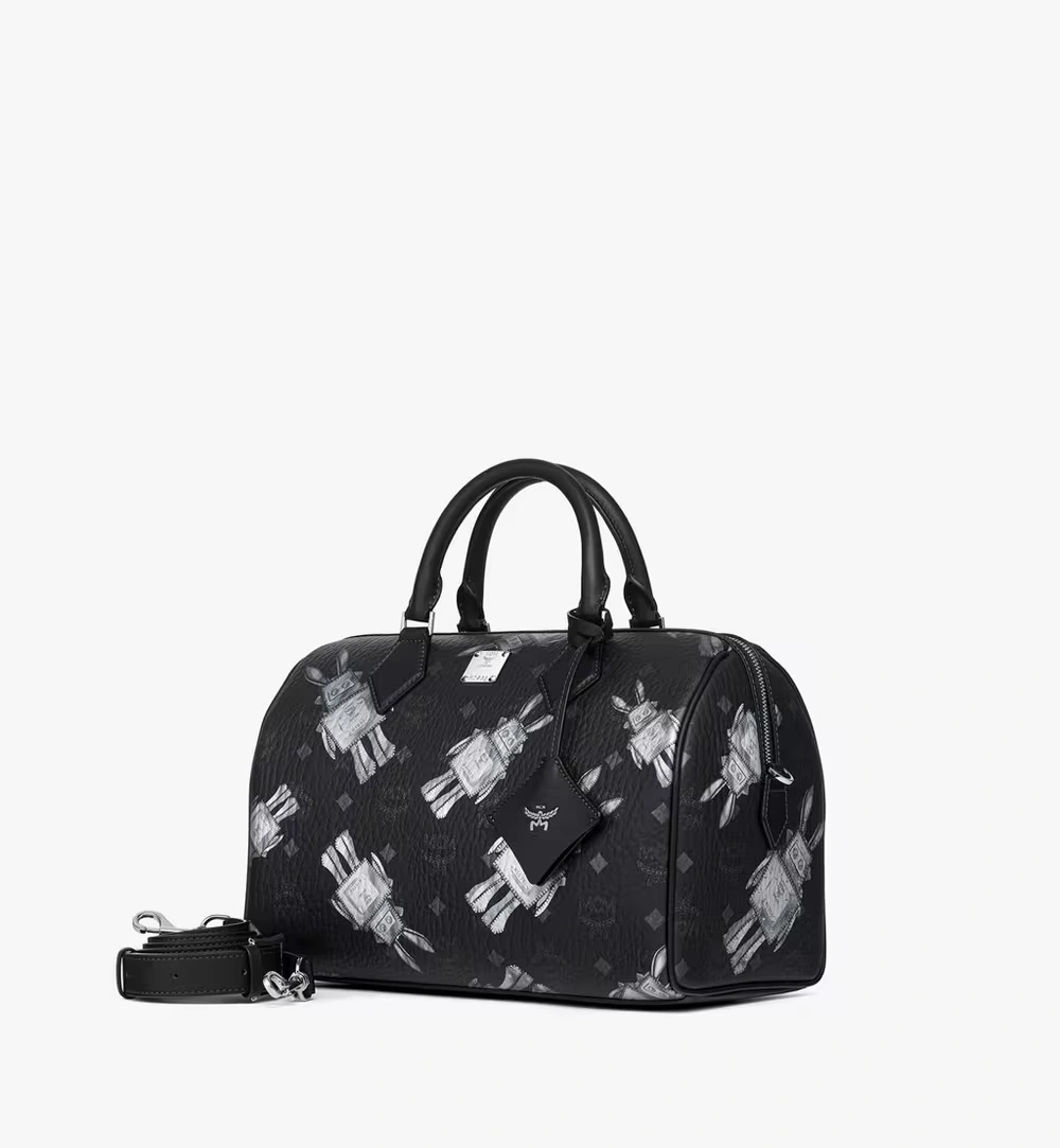 Medium Ella Boston Bag in Rabot Visetos Black