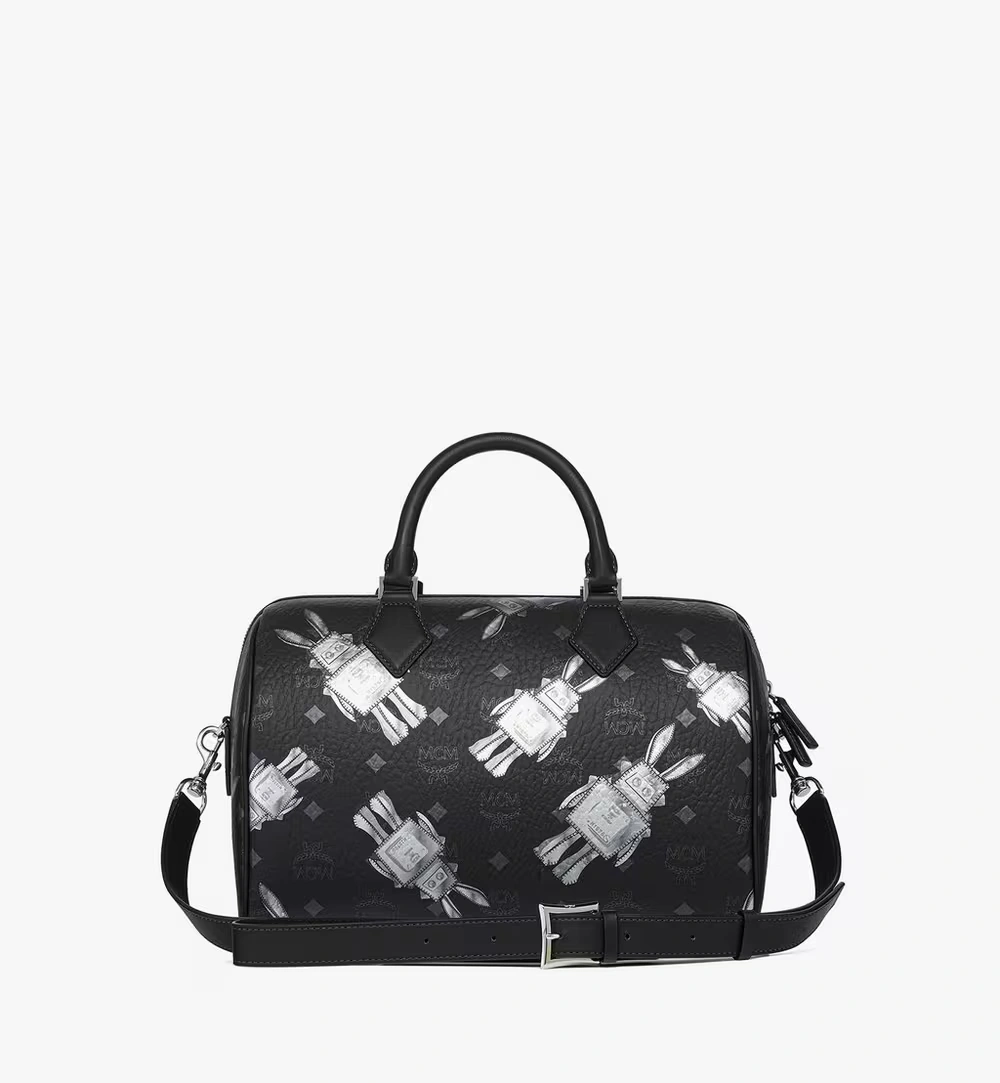 Medium Ella Boston Bag in Rabot Visetos Black